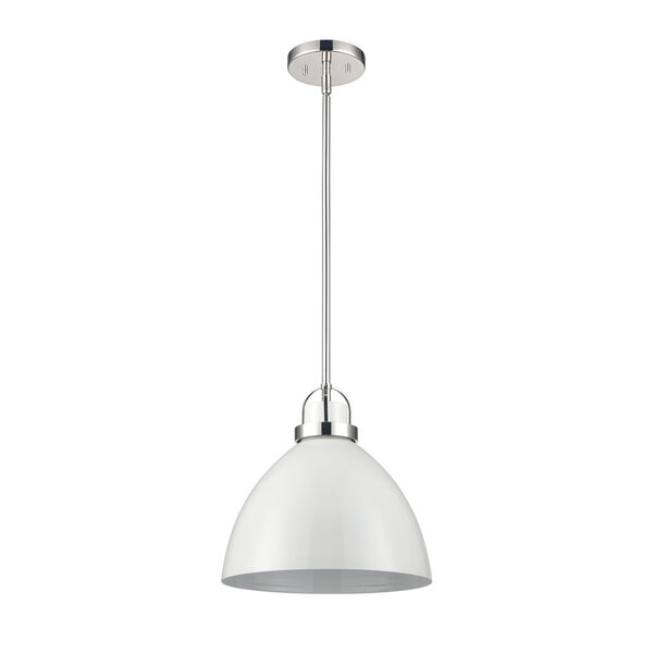 Somerville Gloss White and Polished Nickel One-Light Pendant, image 2