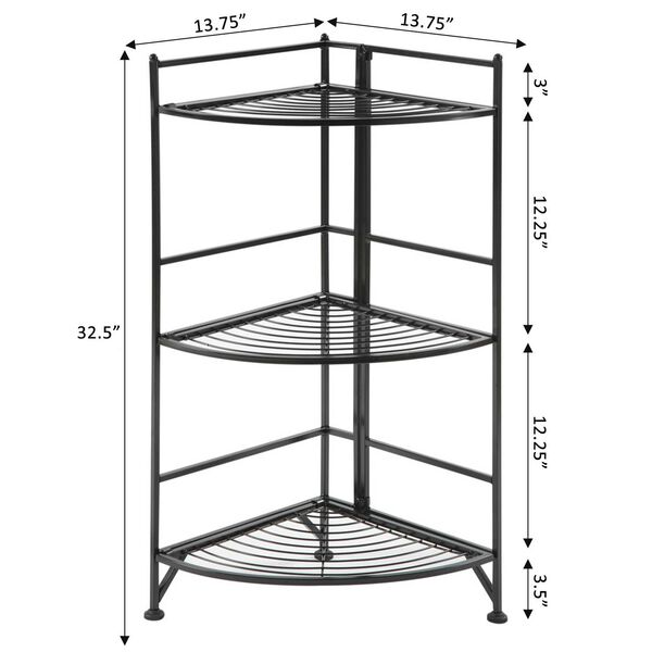 Xtra Storage Black Three-Tier Corner Folding Metal Corner Shelf, image 4