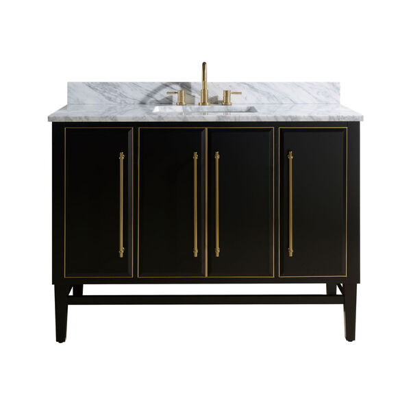 Black 49-Inch Bath vanity Set with Gold Trim and Carrara White Marble Top, image 1