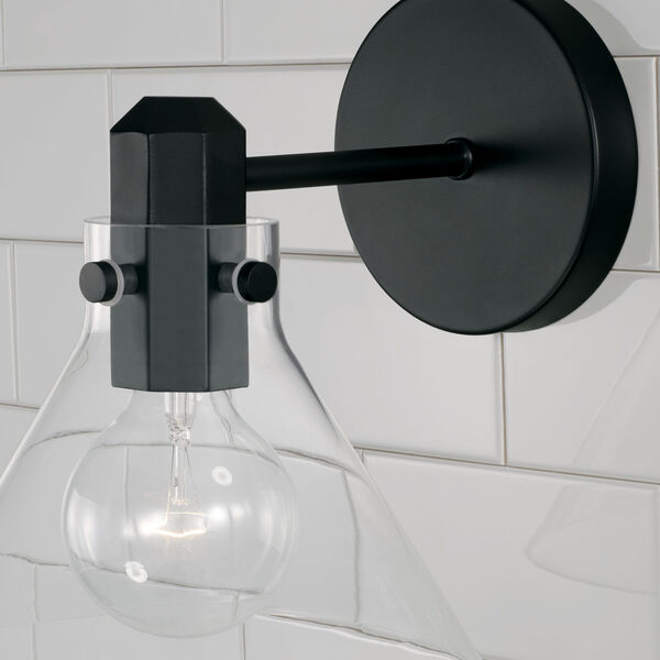 Greer Matte Black One-Light Sconce with Clear Glass, image 2