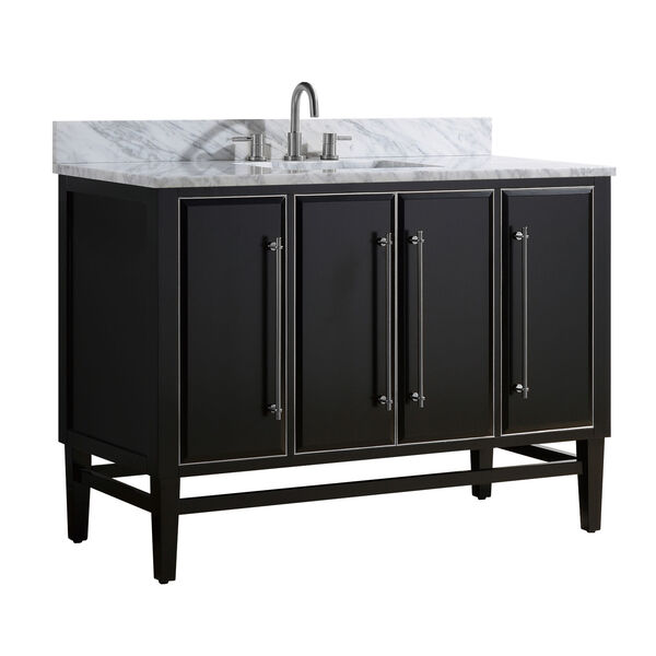 Black 49-Inch Bath vanity Set with Silver Trim and Carrara White Marble Top, image 2