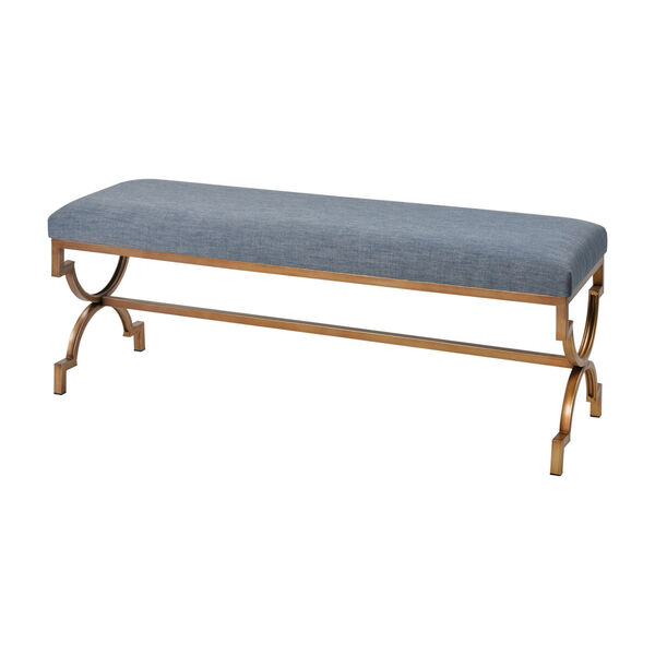 Comtesse Blue Fabric with Antique Gold 54-Inch Bench, image 1