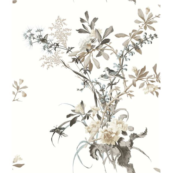 Wild Flowers Neutral Jade Peel Stick Wallpaper, image 2