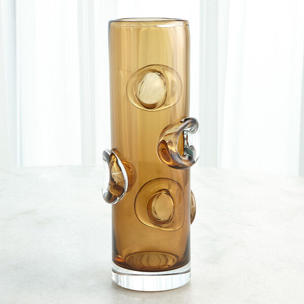 Tobacco Halo Art Glass Cylindrical Vase, image 2