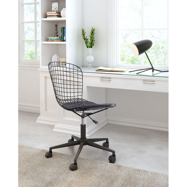 Black Wired Office Chair with Black Cushion, image 2
