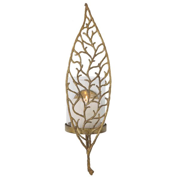 Woodland Treasure Aged Gold Candle Wall Sconce, image 2