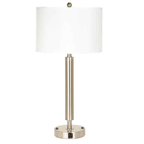 Hotel Brushed Steel Two-Light Table Lamp with Outlet, image 1