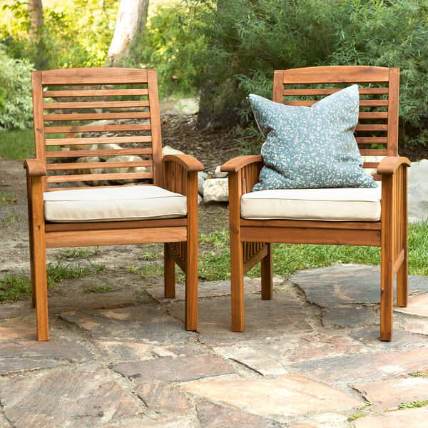 Brown Acacia Patio Chairs with Cushions (Set of 2), image 1