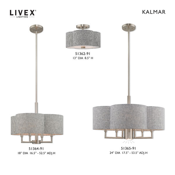 Kalmar Brushed Nickel 13-Inch Two-Light Ceiling Mount with Hand Crafted Gray Hardback Shade, image 5