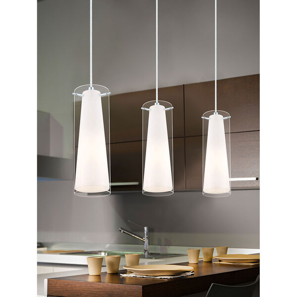 Pinto Chrome One-Light Mini Pendant with Clear and White Glass Shade, image 3