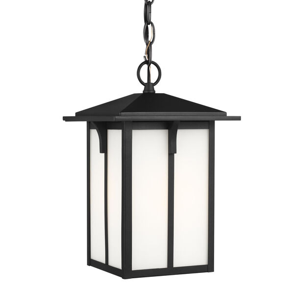 Tomek Black One-Light Outdoor Pendant with Etched White Shade, image 2