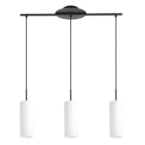 Troy 3 Structured Black Three-Light Linear Pendant with Opal Glass Shades, image 1