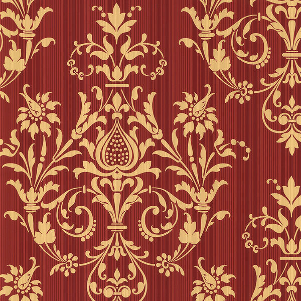 Constantine Red and Metallic Gold Wallpaper - SAMPLE SWATCH ONLY, image 1