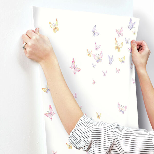 A Perfect World Pink, Orange and Purple Watercolor Butterflies Wallpaper - SAMPLE SWATCH ONLY, image 3
