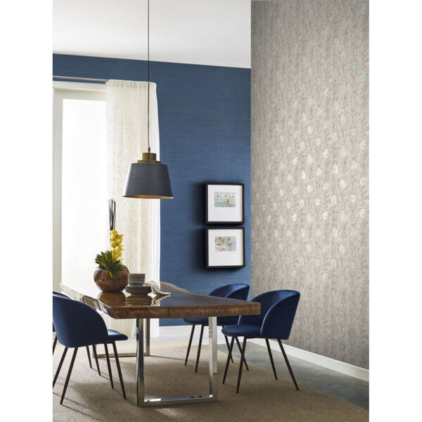 Ronald Redding Tea Garden Blue and White French Marigold Wallpaper, image 1