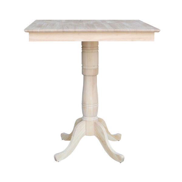Wood 36-Inch Square Top Pedestal Table with Four Bar Height Stool, Set of Five, image 2