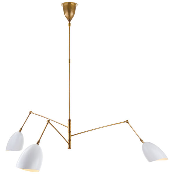 Sommerard Large Triple Arm Chandelier in Hand-Rubbed Antique Brass and White by AERIN, image 1