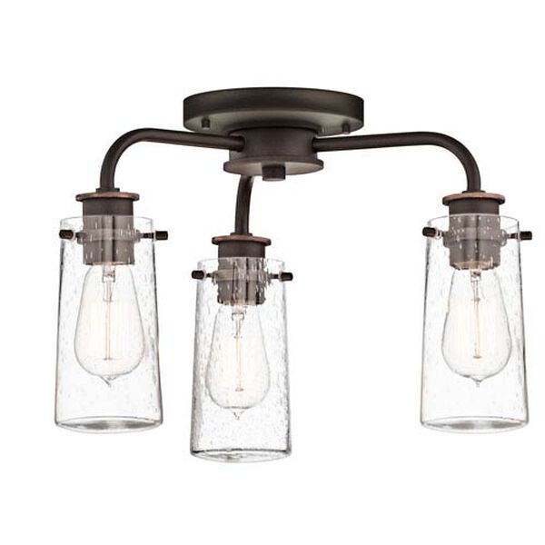 Braelyn Olde Bronze Three Light Chandelier and Semi Flush with Clear Seedy Glass, image 2