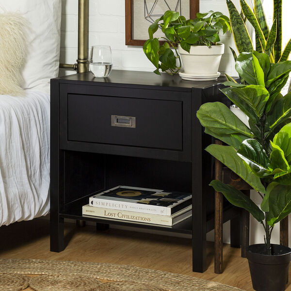 Lydia Black Single Drawer Solid Wood Nightstand, Set of Two, image 2