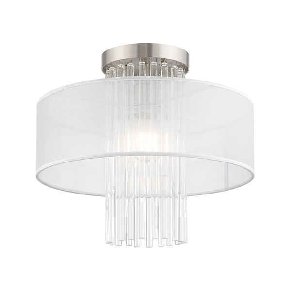 Alexis Brushed Nickel 15-Inch One-Light Ceiling Mount with Clear Crystal Rods, image 3