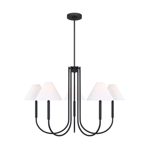 Porteau Midnight Black Six-Light Large Chandelier with White Linen Shade by Drew and Jonathan, image 1
