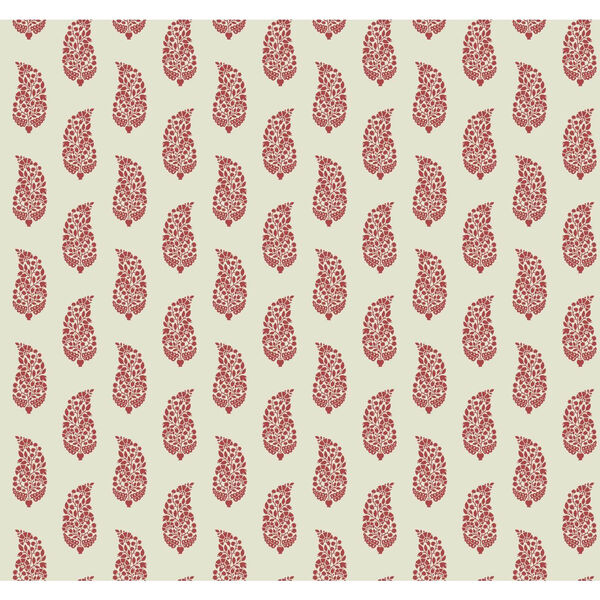 Small Prints Resource Library Red and Cream Two-Inch Boteh Paisley Wallpaper - SAMPLE SWATCH ONLY, image 1