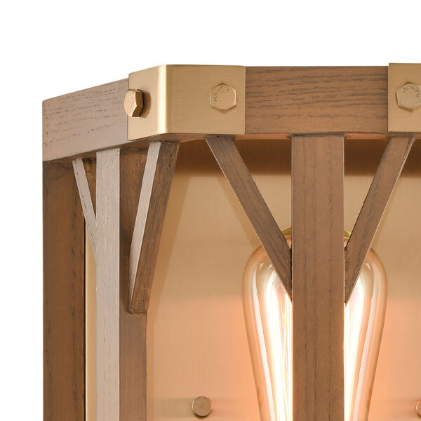 Structure Satin Brass and Medium Oak One-Light Wall Sconce, image 3