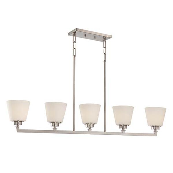 Mobili Brushed Nickel Five-Light Island Pendant with Satin White Glass, image 1