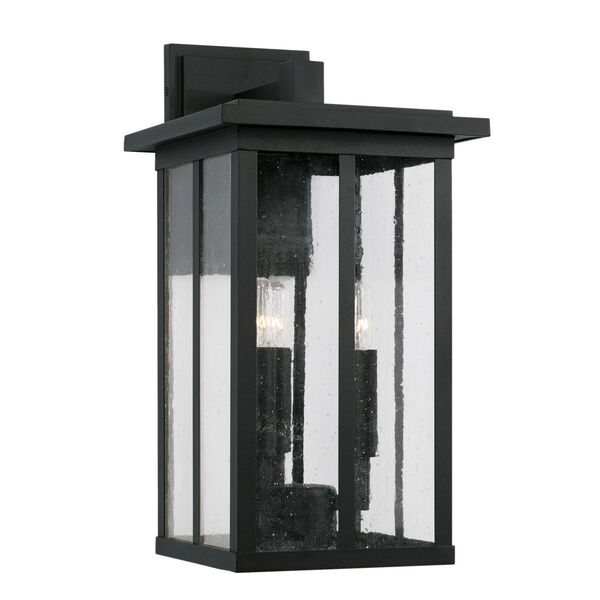 Barrett Black Three-Light Outdoor Wall Lantern with Antiqued Glass, image 1