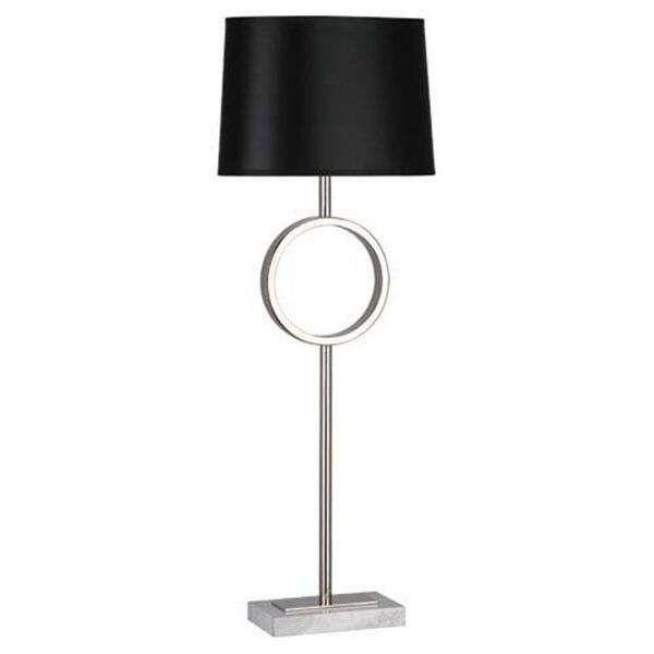 Delancey Polished Nickel and White Marble One-Light Lamp with Black Shade, image 1