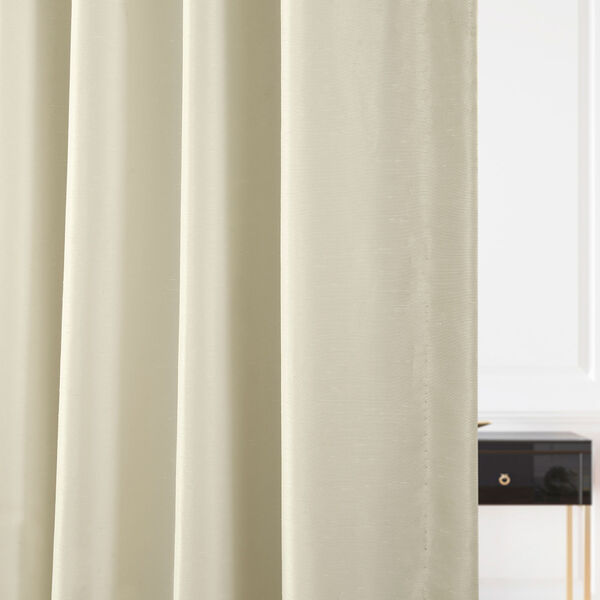 Ivory 25 x 108-Inch Blackout Vintage Textured Faux Dupioni Silk Pleated Curtain, image 7