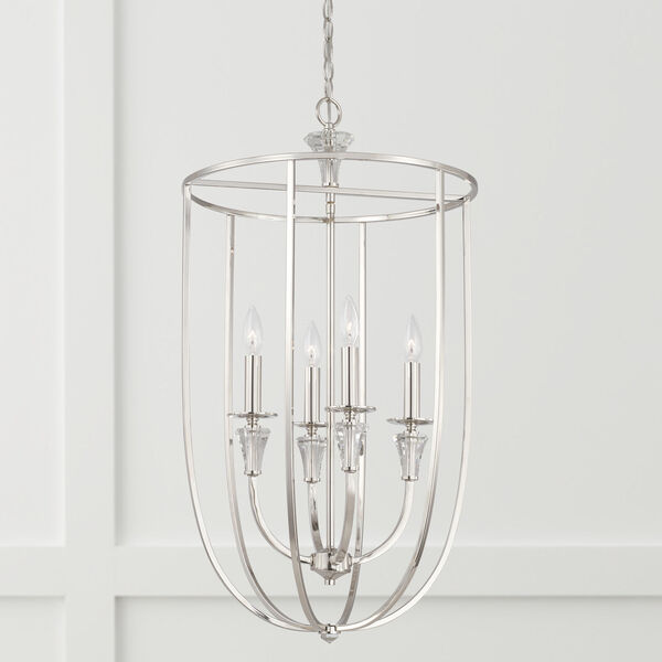 Laurent Polished Nickel Four-Light Foyer with Crystal Bobeches, image 2