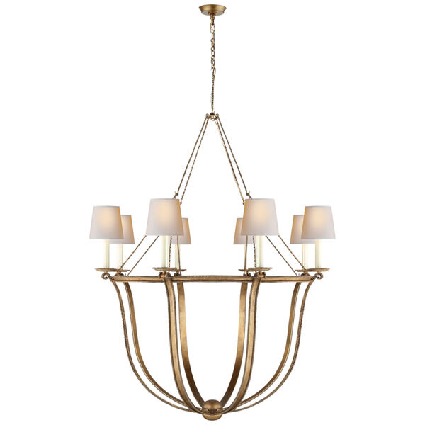 Lancaster Chandelier in Gilded Iron with Natural Paper Shades by Chapman and Myers, image 1