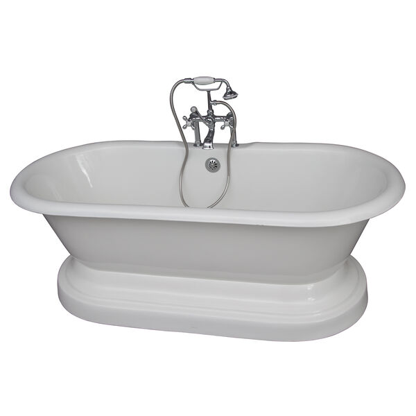Polished Chrome Tub Kit, 61-Inch Cast Iron, Double Roll Top, Base, Filler, Supplies, and Drain, image 1