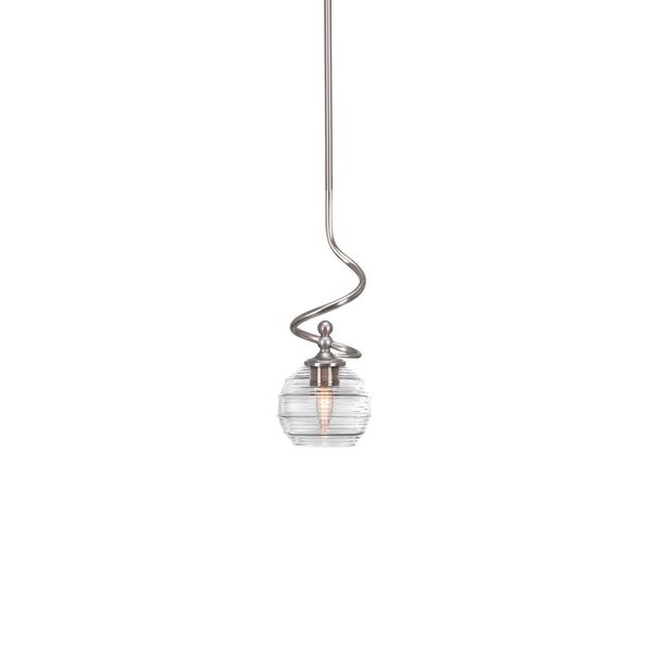 Capri Brushed Nickel One-Light Mini Pendant with Clear Ribbed Glass, image 1