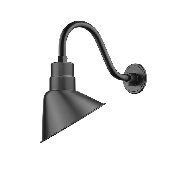 R Series Satin Black 10-Inch One-Light Outdoor Wall Sconce with Gooseneck, image 2