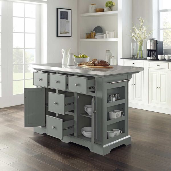 Julia Gray Stainless Steel Stainless Steel Top Kitchen Island, image 5