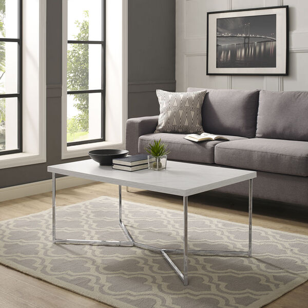 White Faux Marble and Chrome Coffee Table, image 1