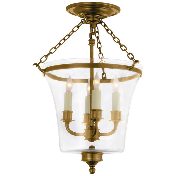 Sussex Semi-Flush Bell Jar Lantern in Antique-Burnished Brass by Chapman and Myers, image 1