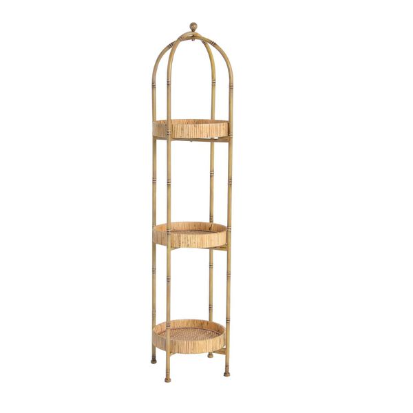 Natural Bamboo Style Metal Shelf With Rattan Tray, image 1