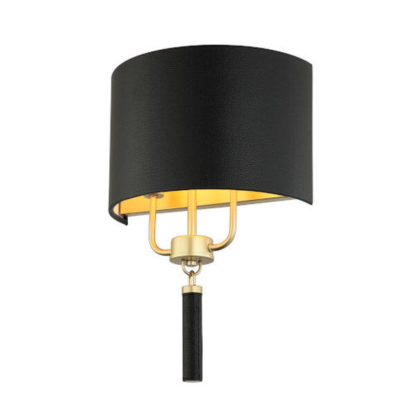 Secret Agent Painted Gold Black Leather Two-Light Wall Sconce, image 2