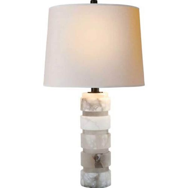 Round Chunky Stacked Table Lamp in Alabaster with Natural Paper Shade by Chapman and Myers, image 1