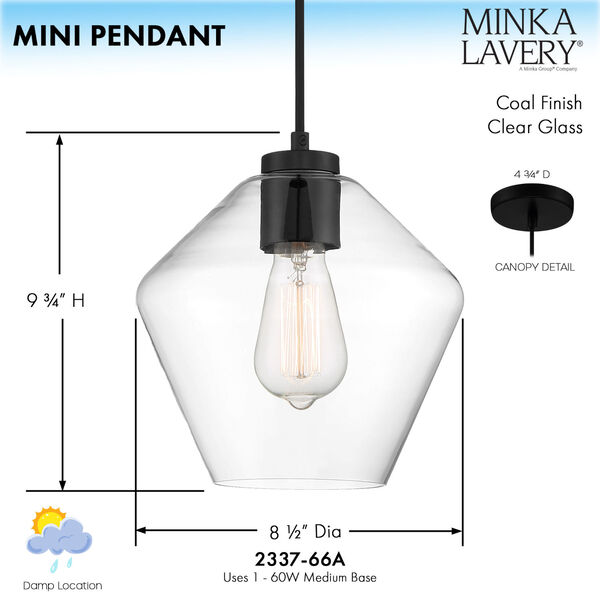 Coal Nine-Inch One-Light Mini Pendant, image 3
