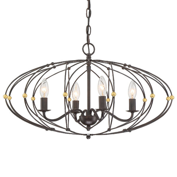 Zucca English Bronze and Antique Gold 25-Inch Four-Light Chandelier, image 1