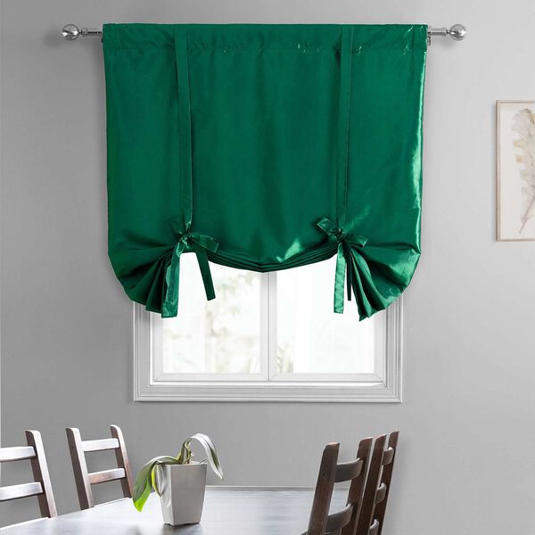 Emerald Green Faux Silk Taffeta Tie-Up Window Shade Single Panel, image 2
