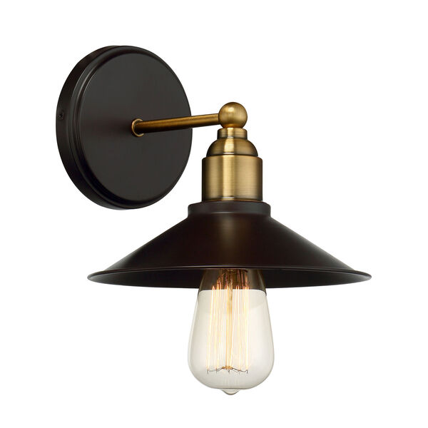 River Station Rubbed Bronze and Brass One-Light Industrial Wall Sconce, image 2
