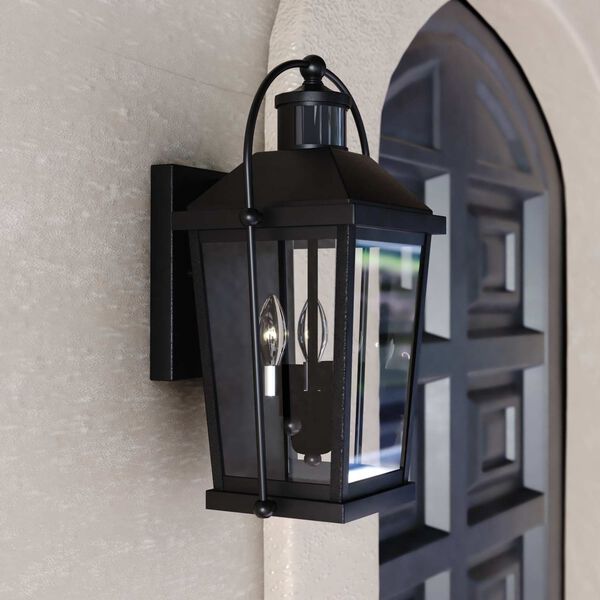 Lexington Textured Black Motion Sensor Dusk to Dawn Outdoor Wall Lantern with Clear Glass, image 2