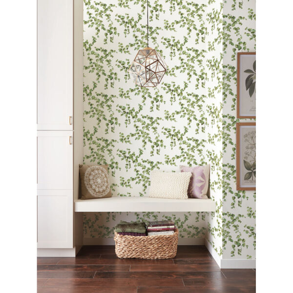 Simply Farmhouse Green and White Creeping Fig Vine Wallpaper, image 6