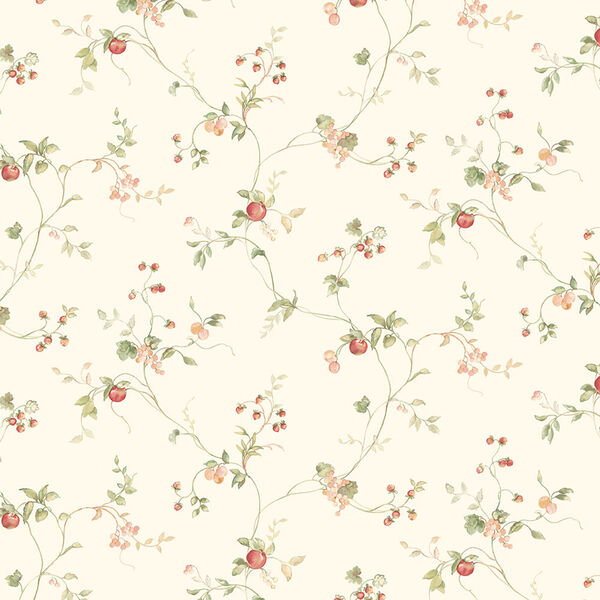 Mini Fruit Trail Red, Green and Cream Wallpaper - SAMPLE SWATCH ONLY, image 1