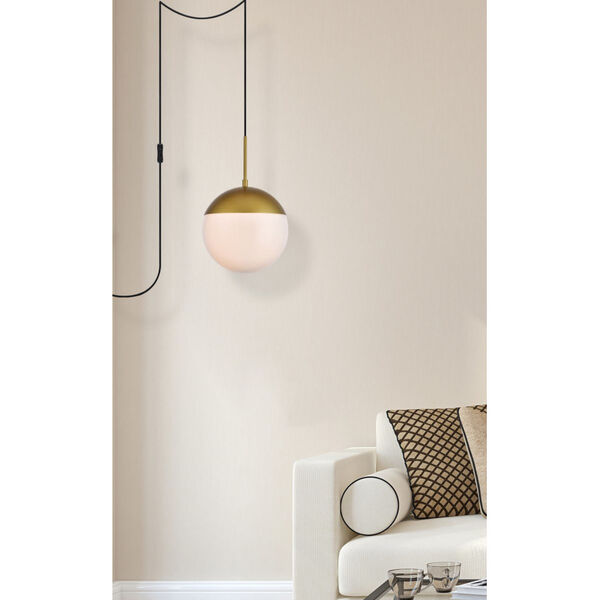 Eclipse Brass and Frosted White 10-Inch One-Light Plug-In Pendant, image 6